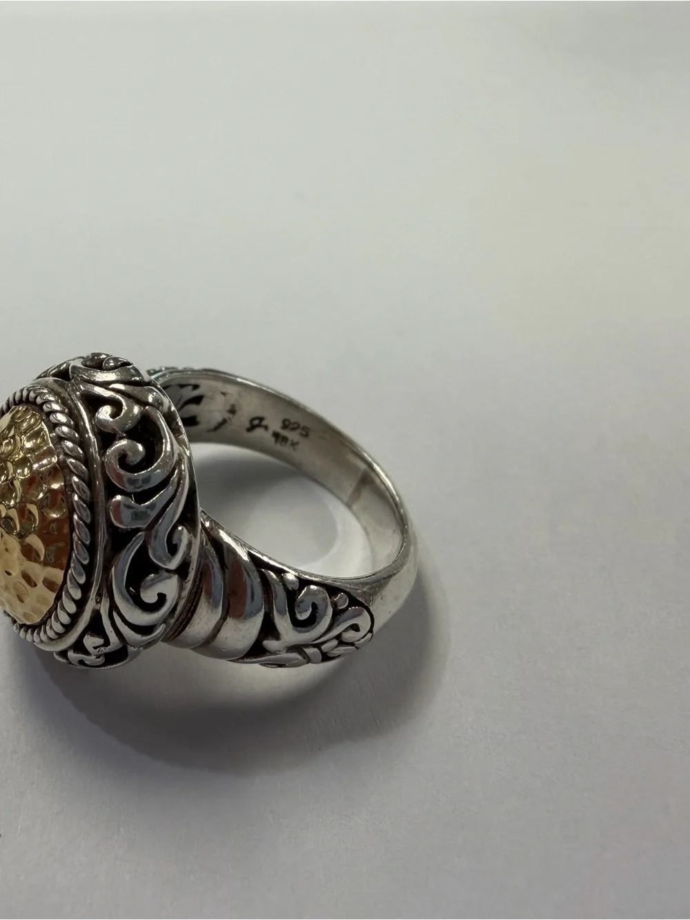 Samuel B Behnam 18k & Sterling Sterling Silver Hammered Dome Ring Size 7.25